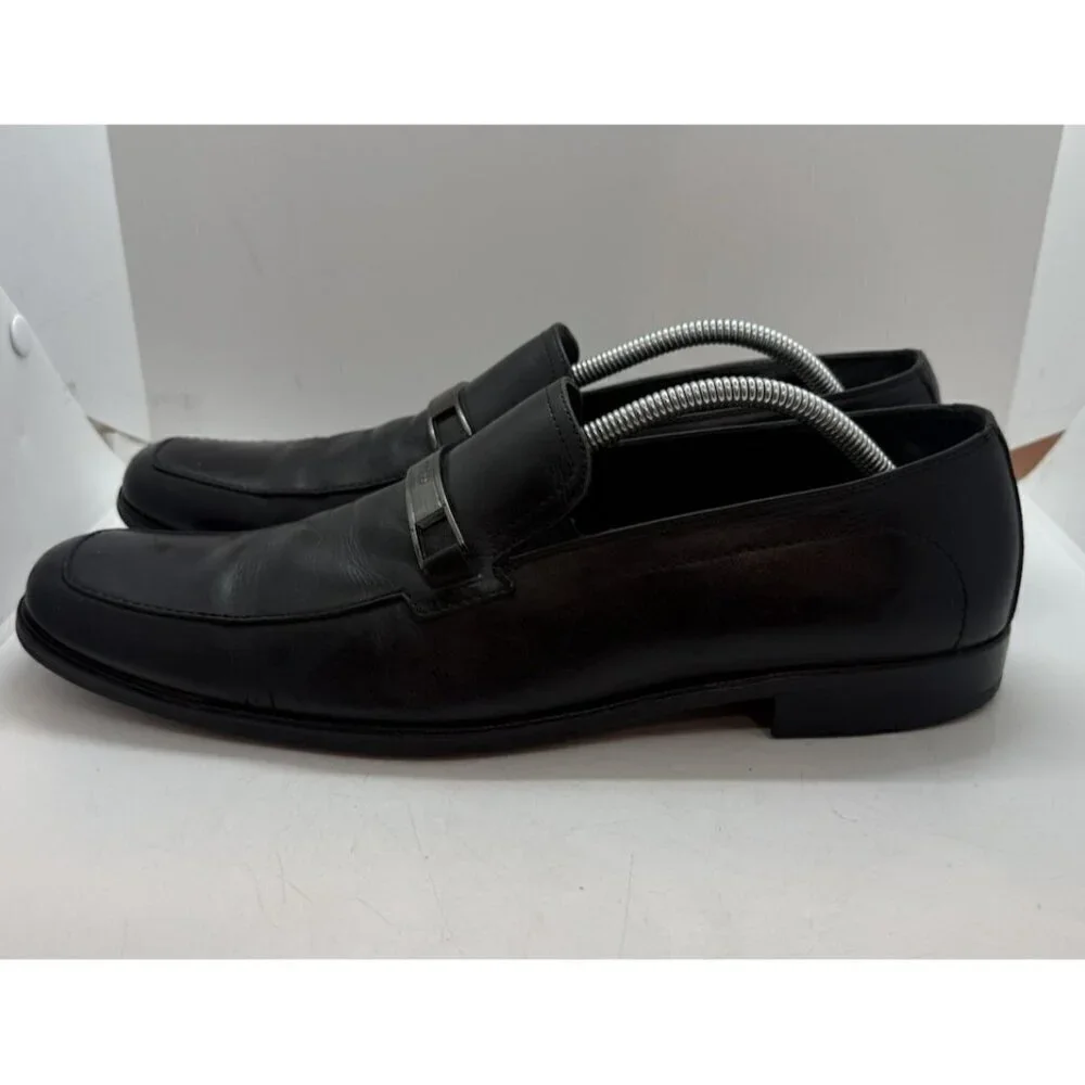 Hugo Boss Men's 10.5 Dikko Black Leather Dress Loafers Horsebit Logo 50200774